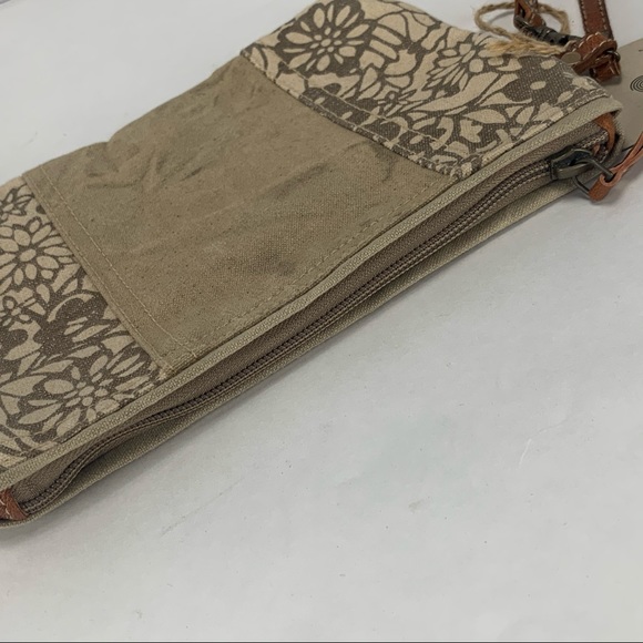 Wristlet Clutch Repurposed Military Tent & Leather - Picture 7 of 7